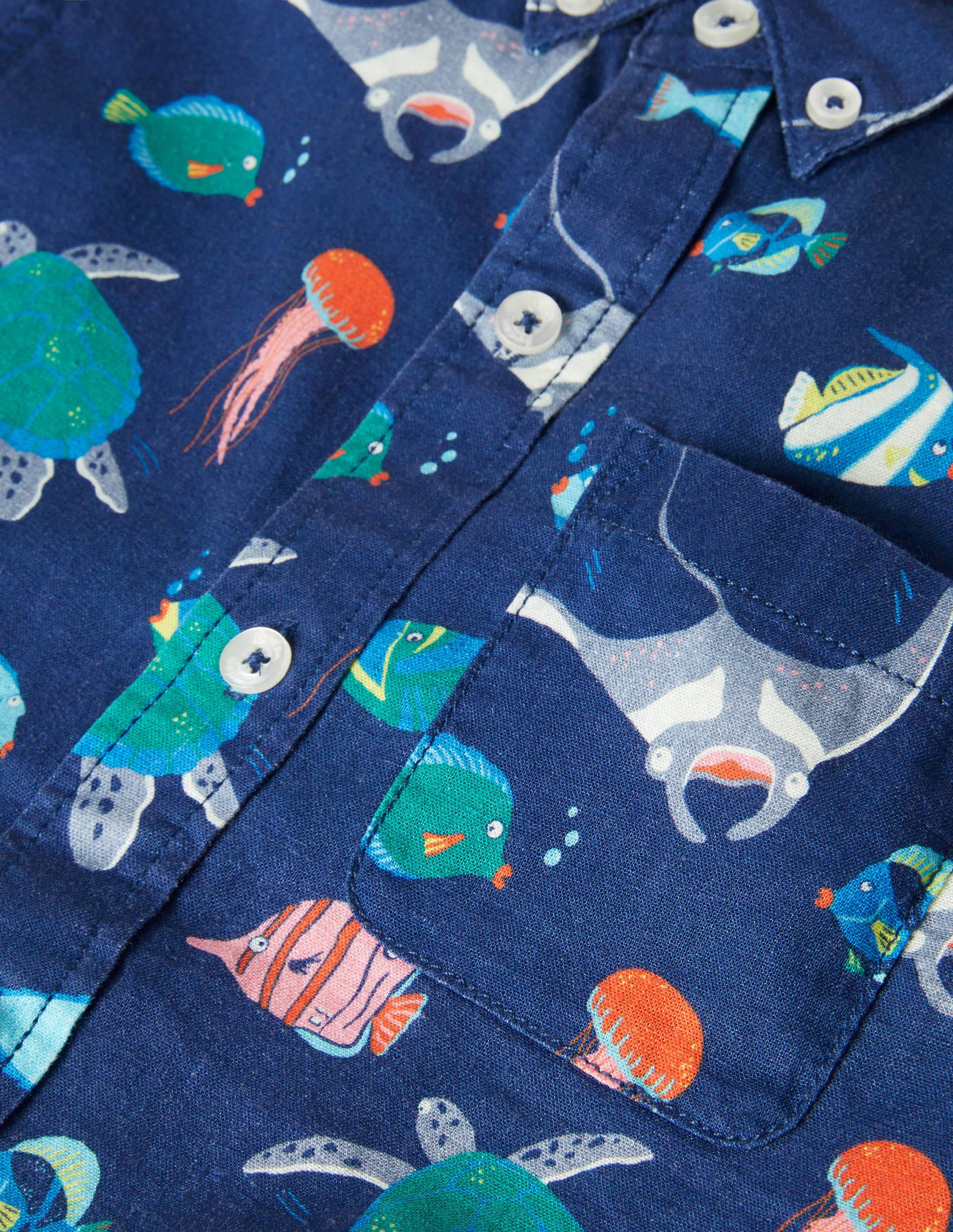 Hemd aus Baumwollleinen-Schuluniform-Navy, Unterwasserwelt - Image 3
