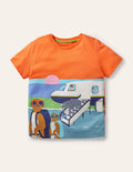 T-Shirt mit Reisemotiv zum Aufklappen-Mandarinenorange, Flugzeug