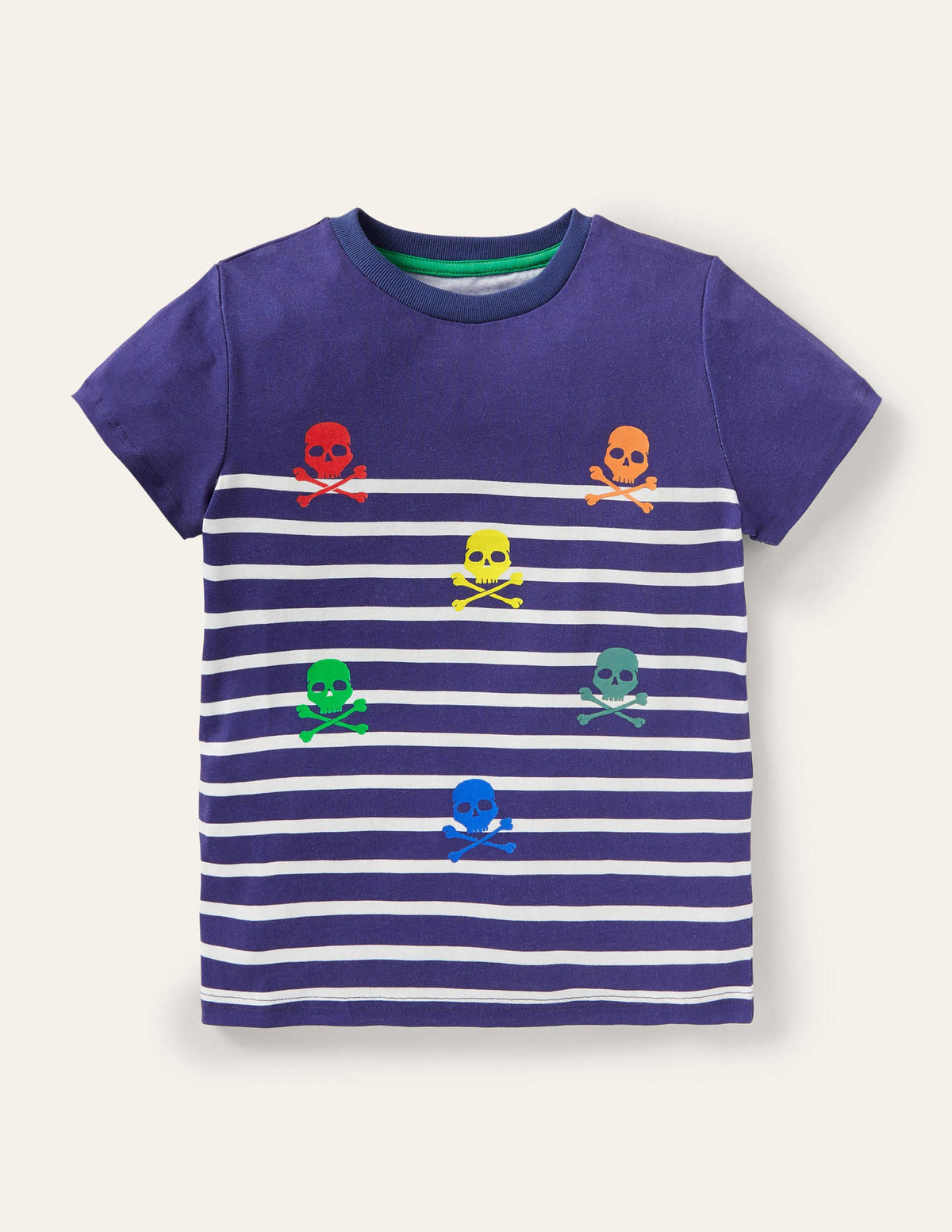 Kurzärmliges Bretonshirt-Schuluniform-Navy/Naturweiß, Totenköpfe - Image 1