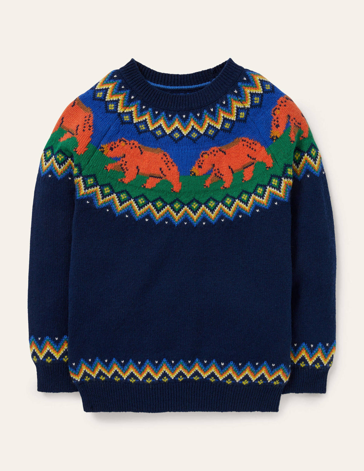 Fair-Isle-Pullover mit Rundhalsausschnitt-Schuluniform-Navy, Bären - Image 1