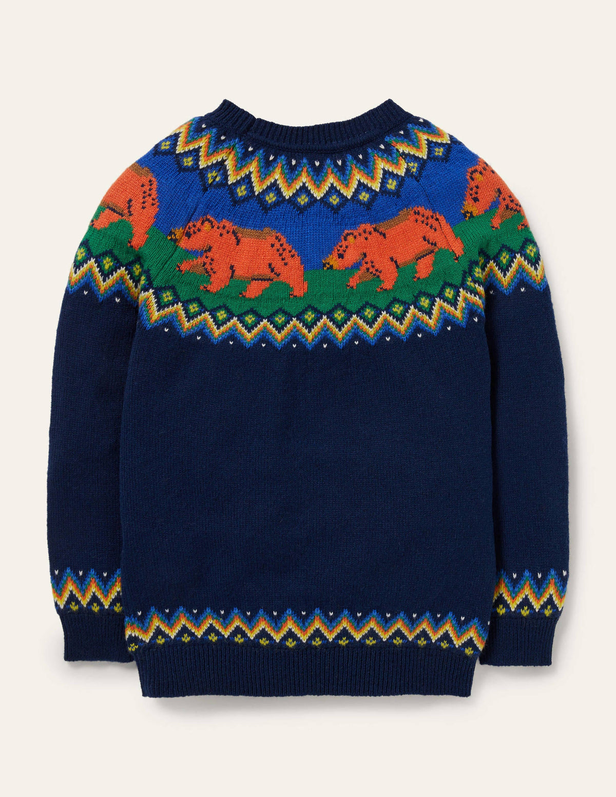 Fair-Isle-Pullover mit Rundhalsausschnitt-Schuluniform-Navy, Bären-2
