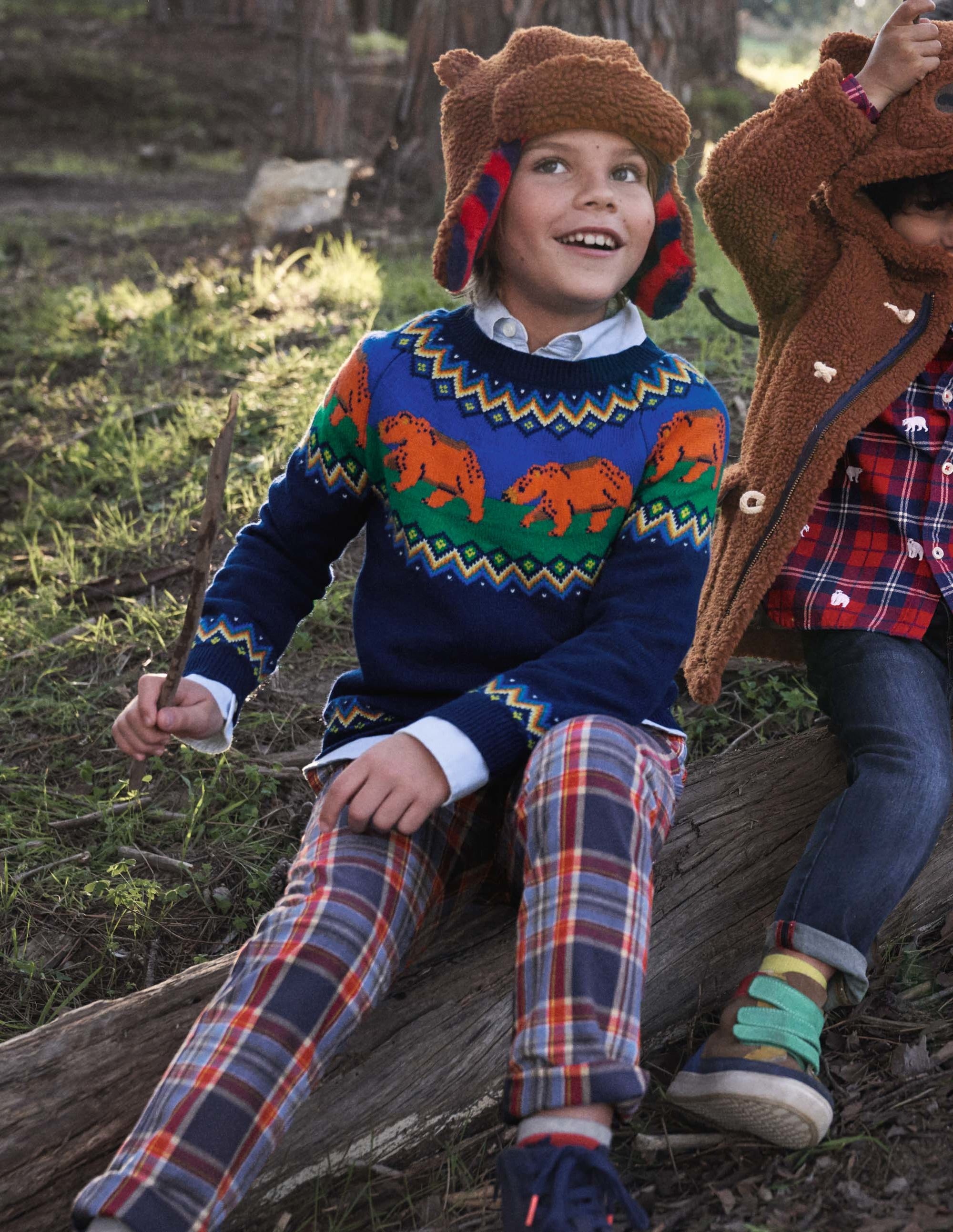 Fair-Isle-Pullover mit Rundhalsausschnitt-Schuluniform-Navy, Bären - Image 4