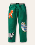 Appliqué Pull-on Trousers-Forest Green Woodland