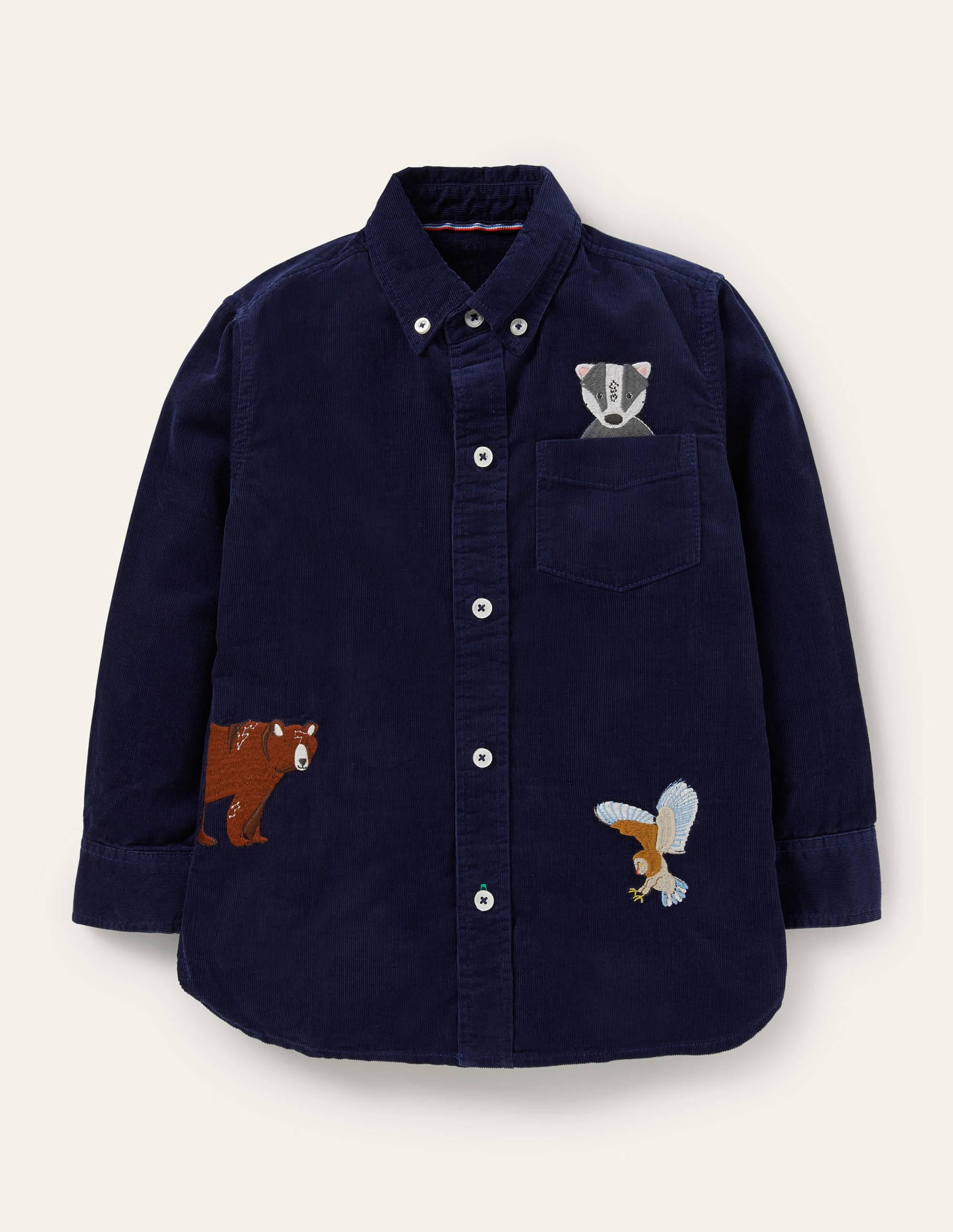 Embroidered Cord Shirt-College Navy Animals - Image 1