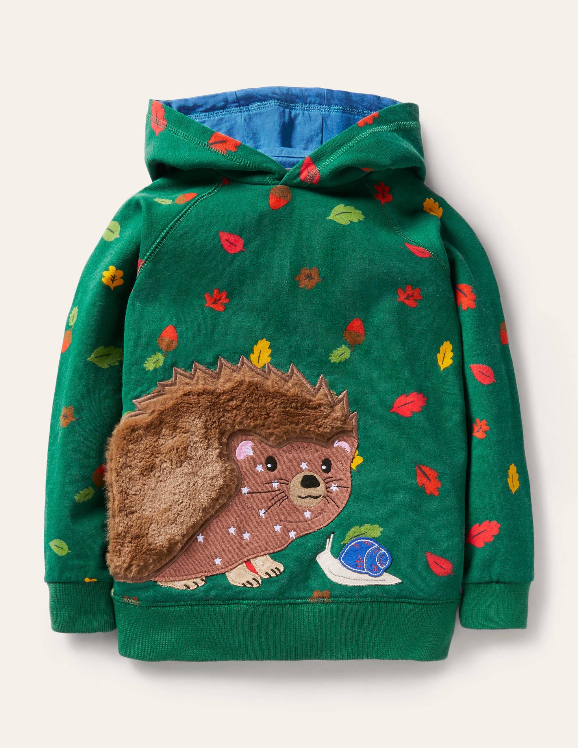 Kapuzenpullover mit Applikationsaufnäher-Waldgrün, Igel - Image 1