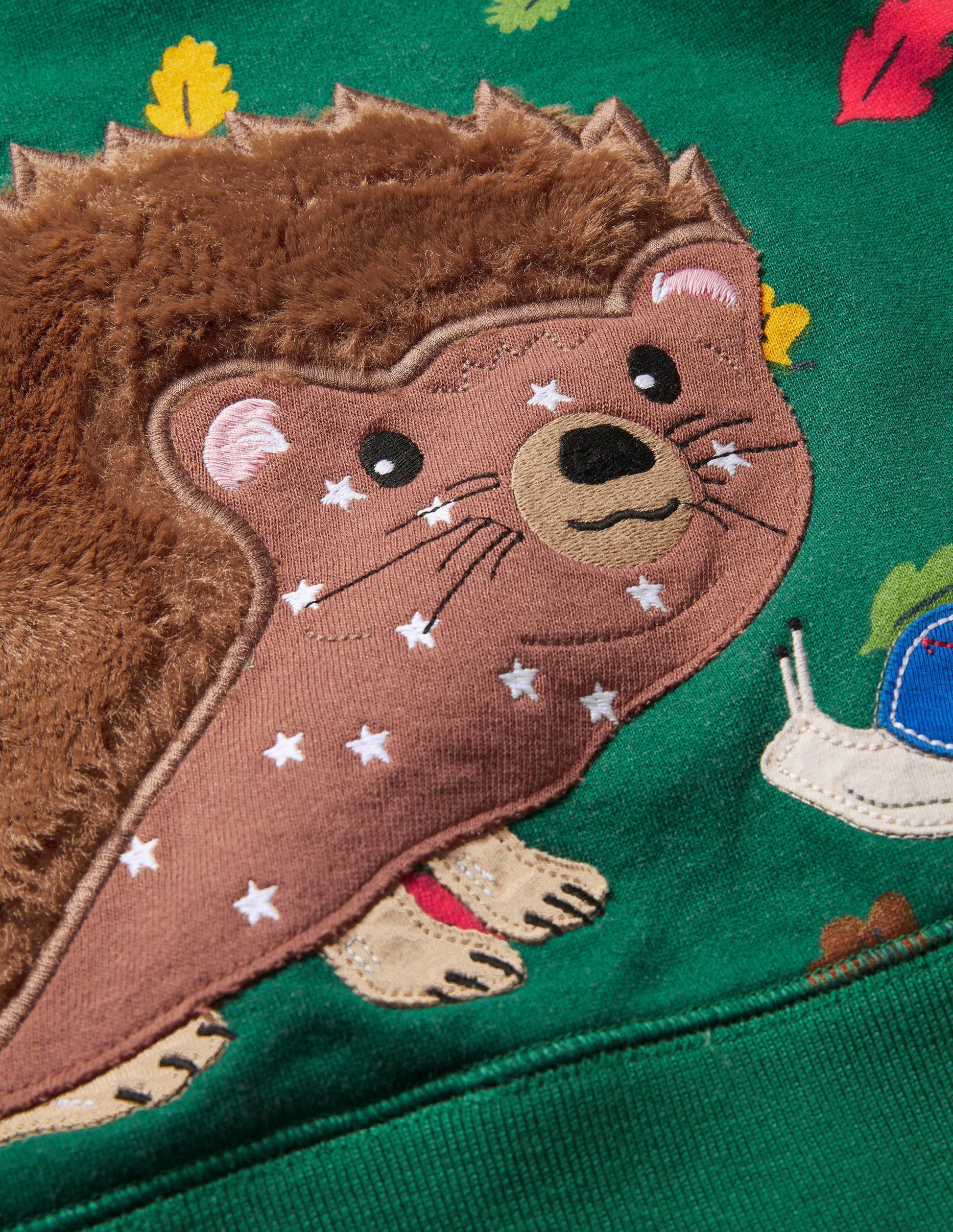 Kapuzenpullover mit Applikationsaufnäher-Waldgrün, Igel-3