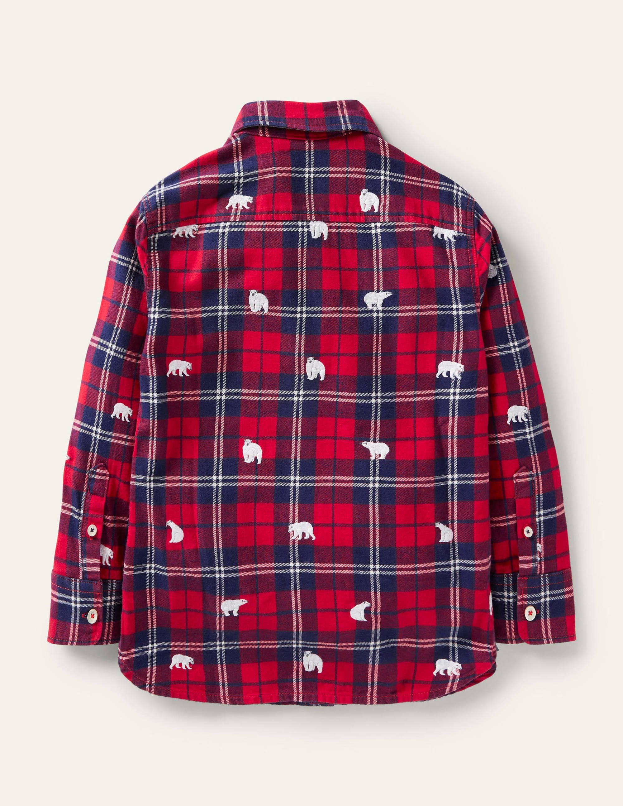 Chemise à carreaux brodée cosy-Ours polaire rouge rockabilly/bleu marine - Image 2