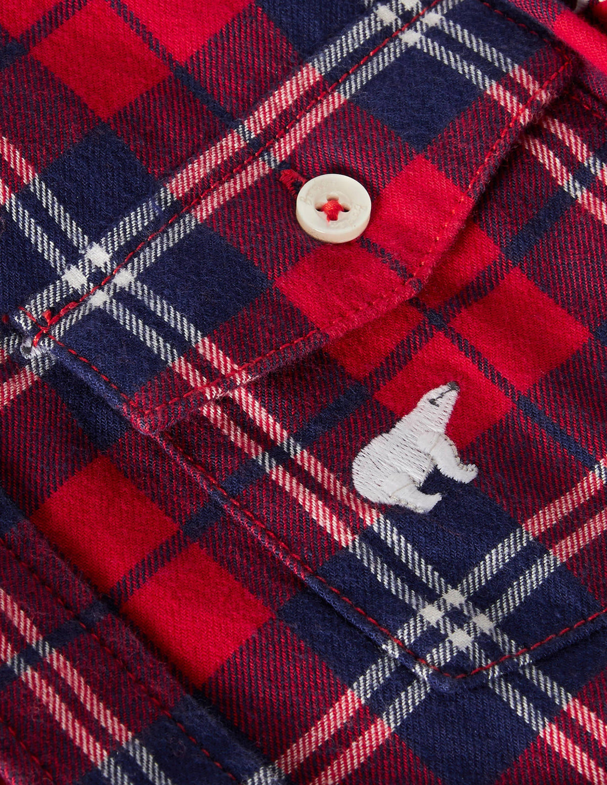 Chemise à carreaux brodée cosy-Ours polaire rouge rockabilly/bleu marine - Image 3