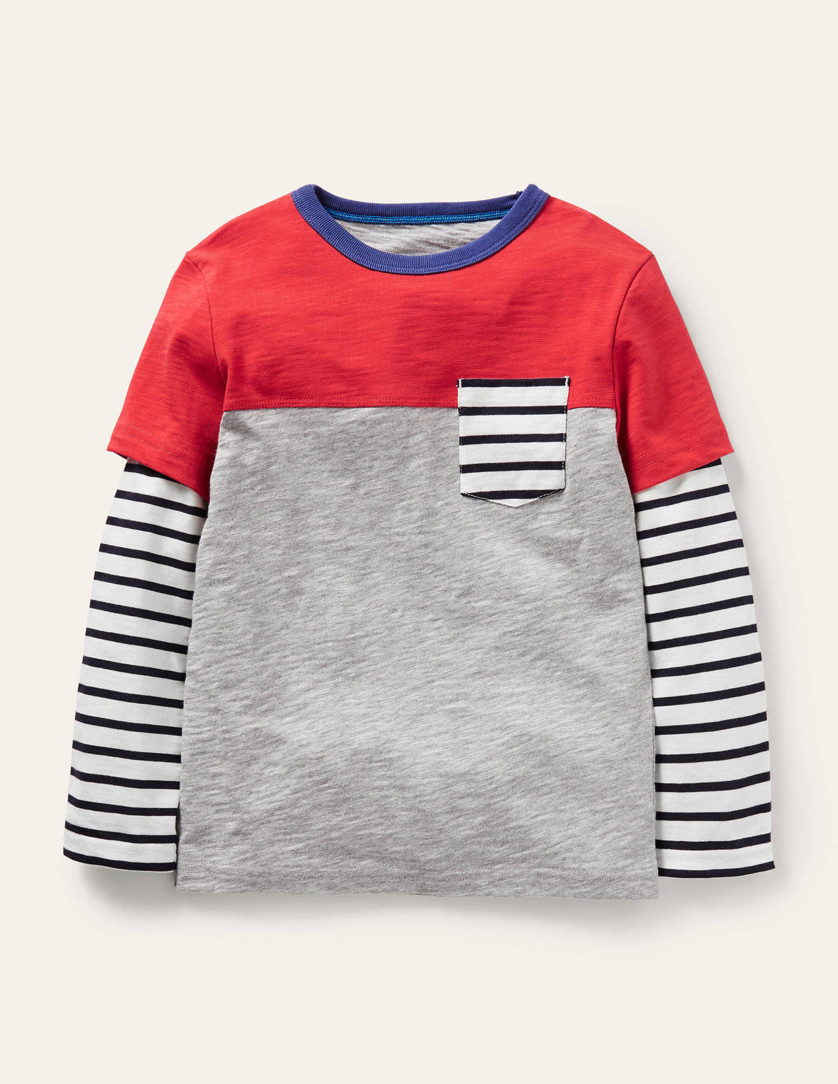 Colourblock Layered T-shirt-Rockabilly Red/Grey - Image 1