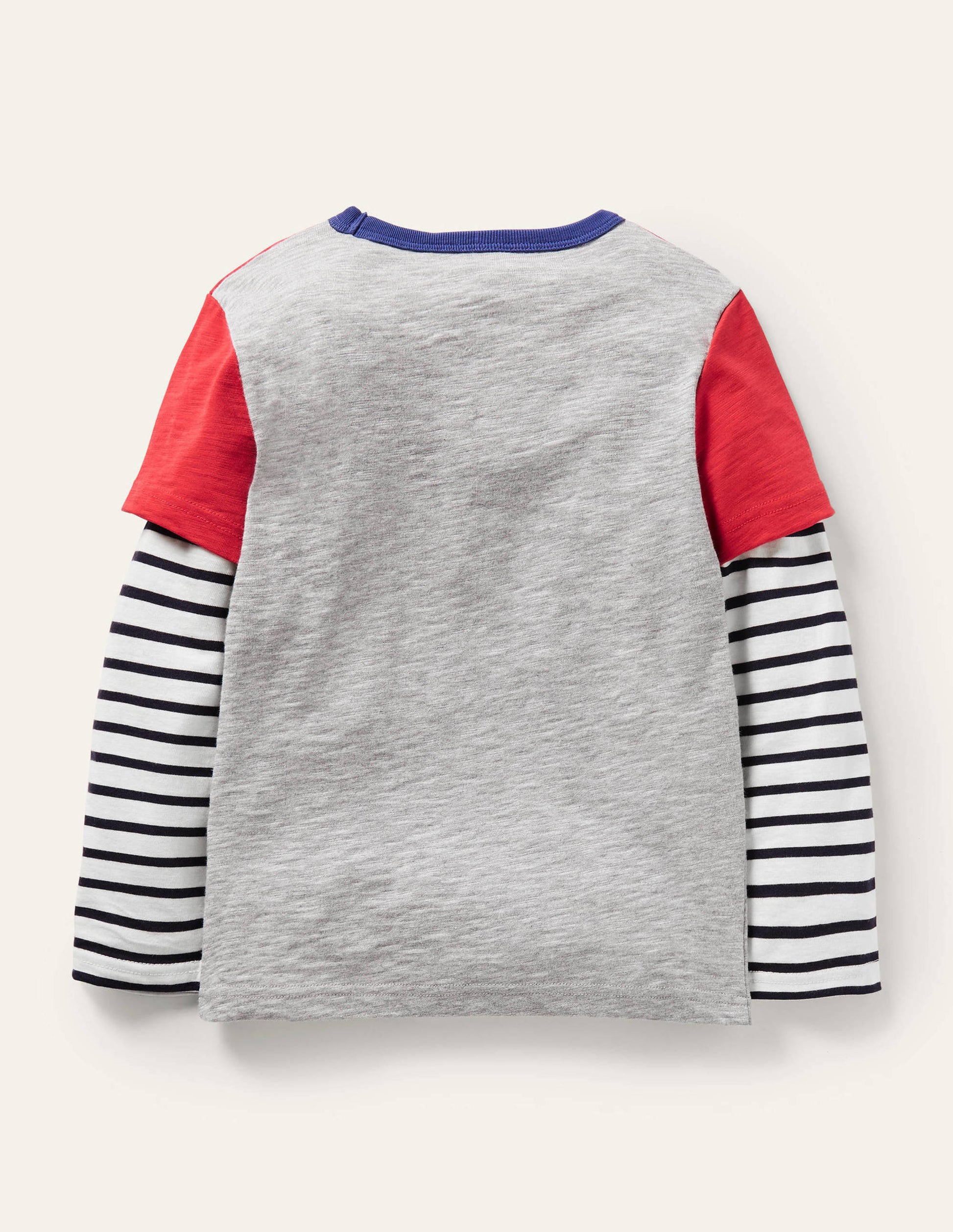 Colourblock Layered T-shirt-Rockabilly Red/Grey-2