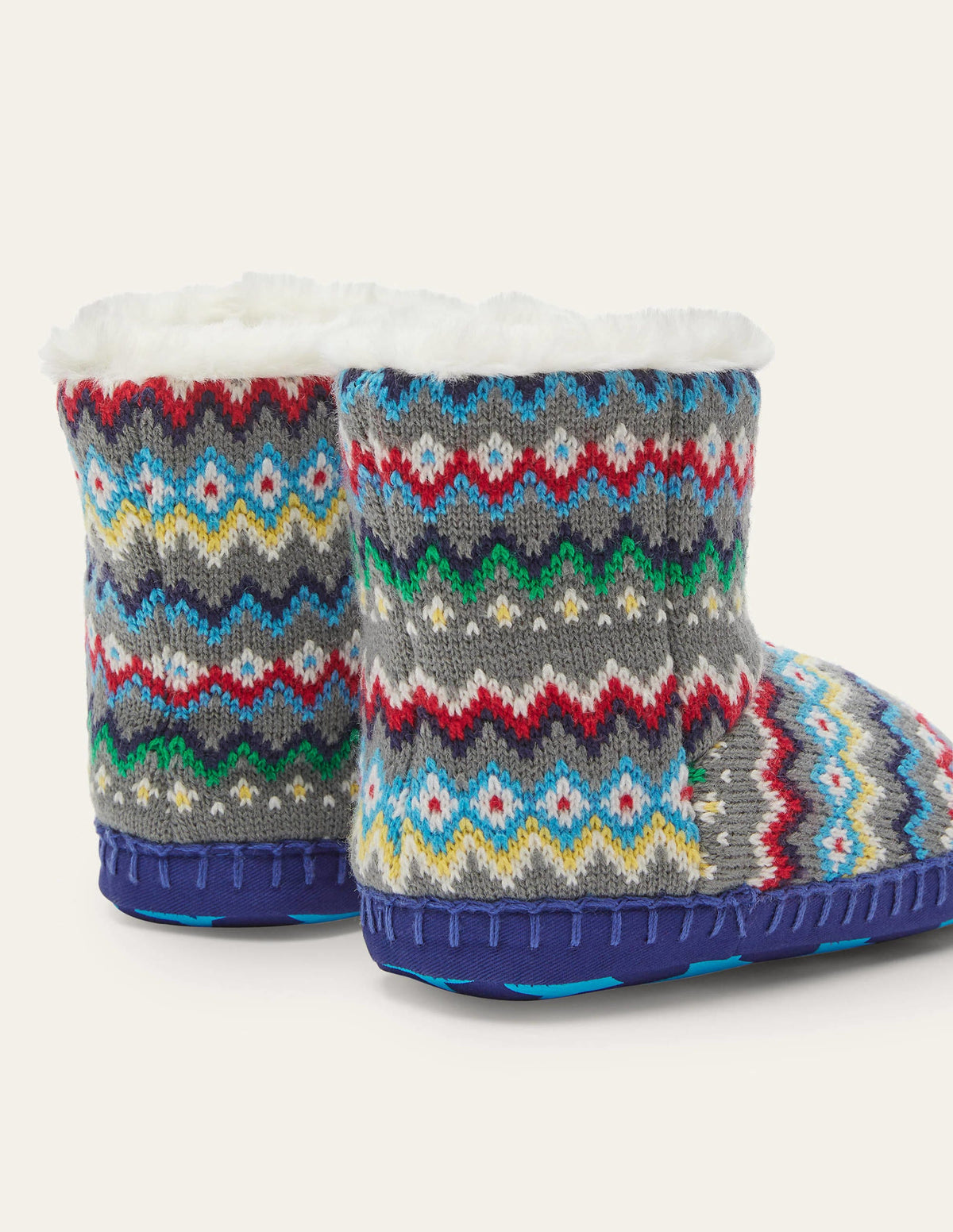 Hausschuhstiefel-Grau, Fair-Isle-Muster-3