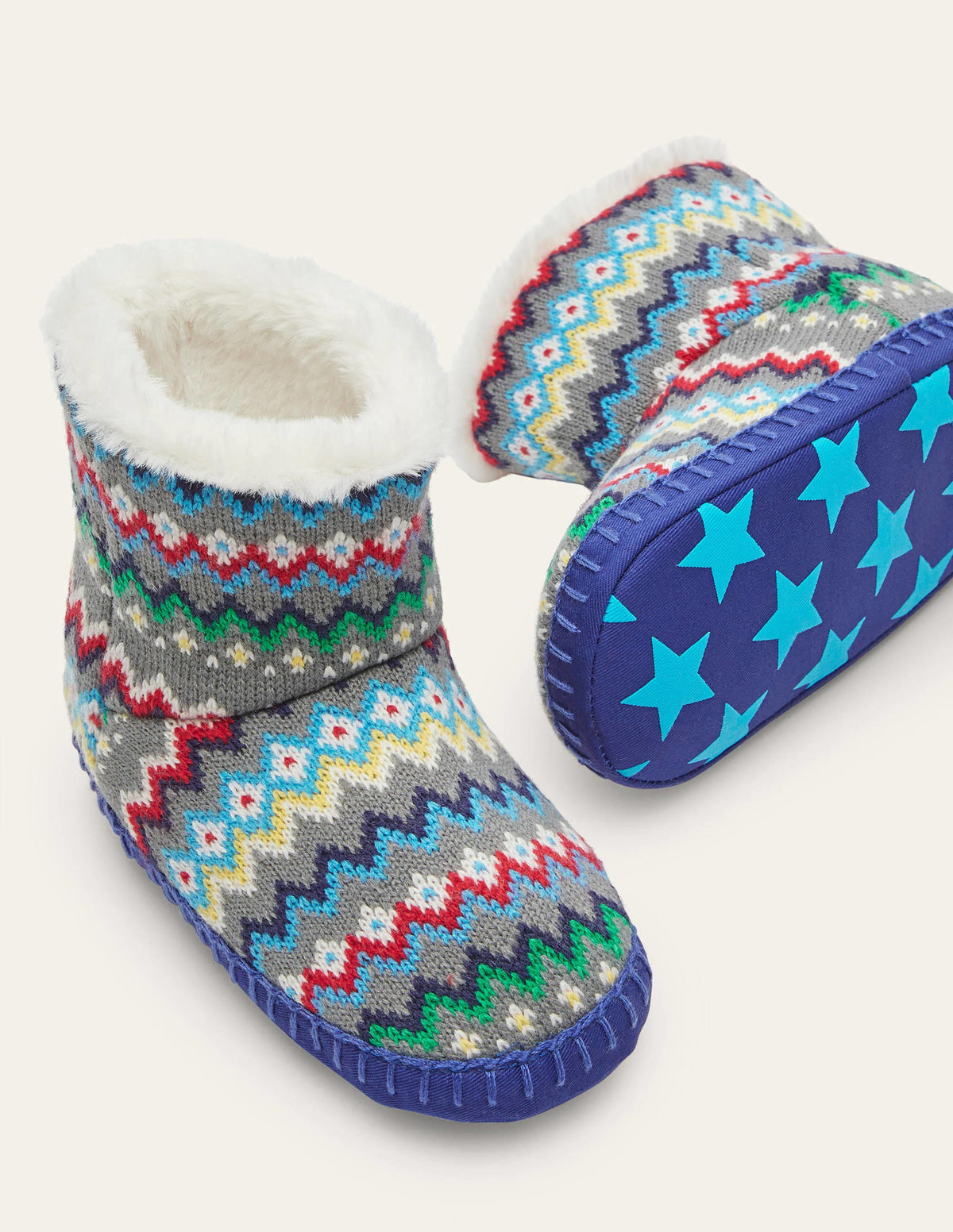 Hausschuhstiefel-Grau, Fair-Isle-Muster-1