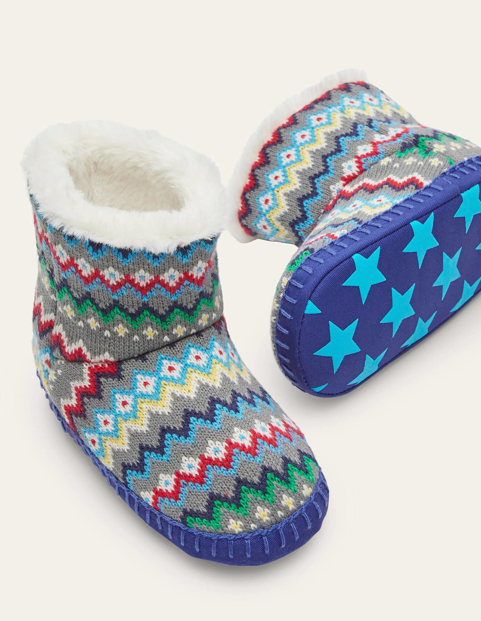 Hausschuhstiefel-Grau, Fair-Isle-Muster - Image 1