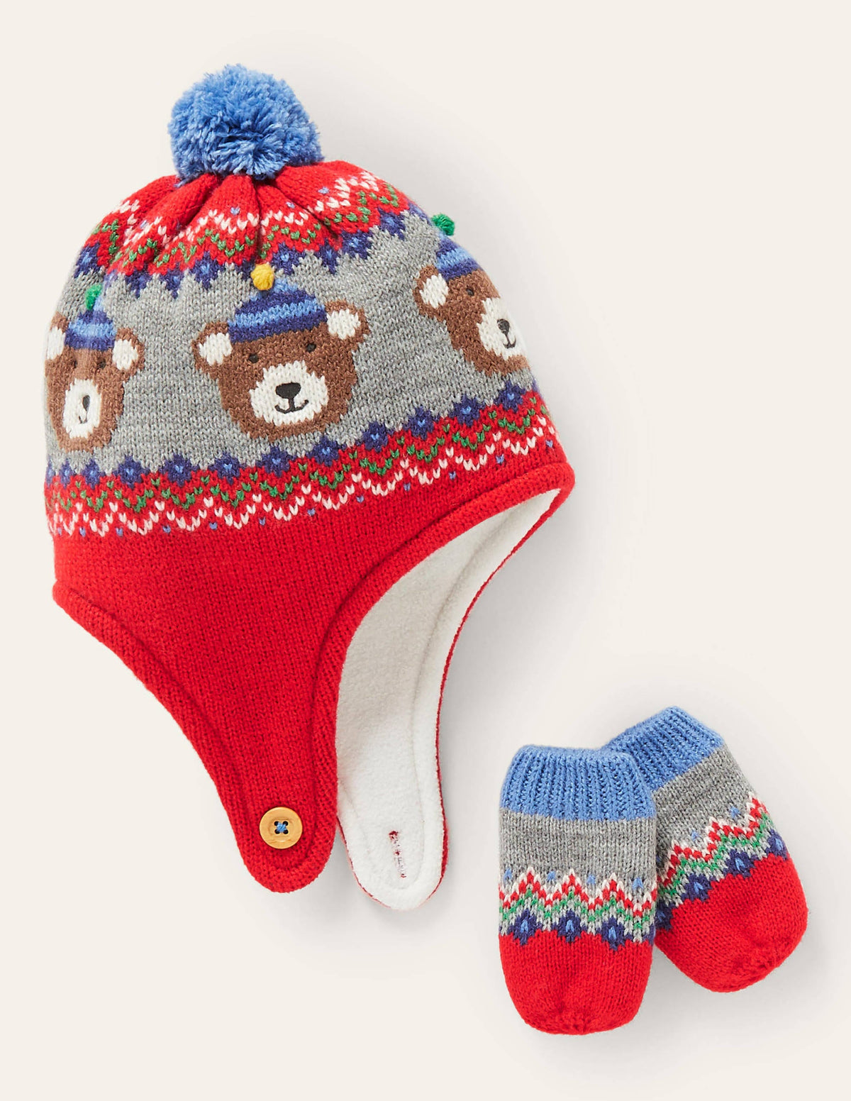 Strickset mit Bärenmotiv-Rot, Fair-Isle-Muster - Image 1