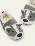 Chaussons blaireau en feutre-Gris chiné