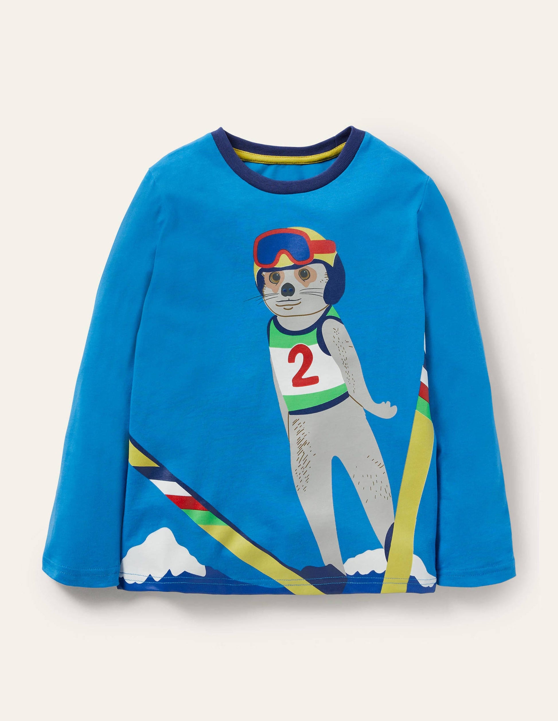 Oberteil mit Wintersporttieren-Marokkoblau, Skifahrendes Erdmännchen-1
