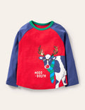 Festive Pun Raglan T-shirt-Rockabilly Red/Navy Moo-Dolph