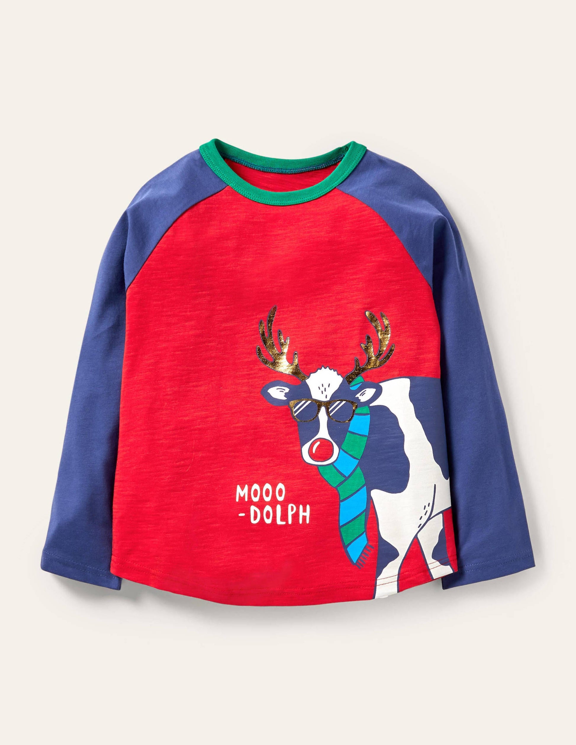 Festive Pun Raglan T-shirt-Rockabilly Red/Navy Moo-Dolph-1