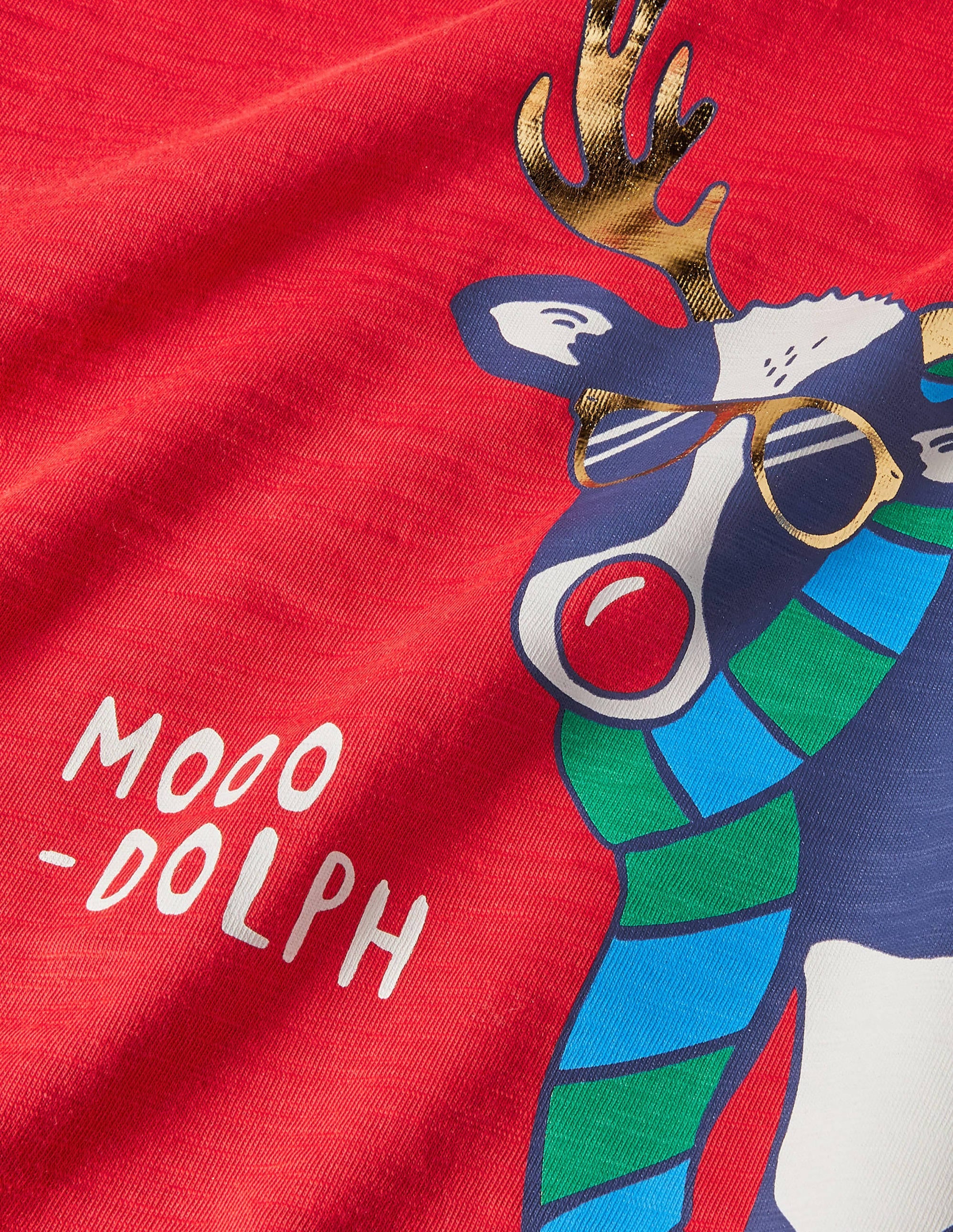 Festive Pun Raglan T-shirt-Rockabilly Red/Navy Moo-Dolph - Image 3