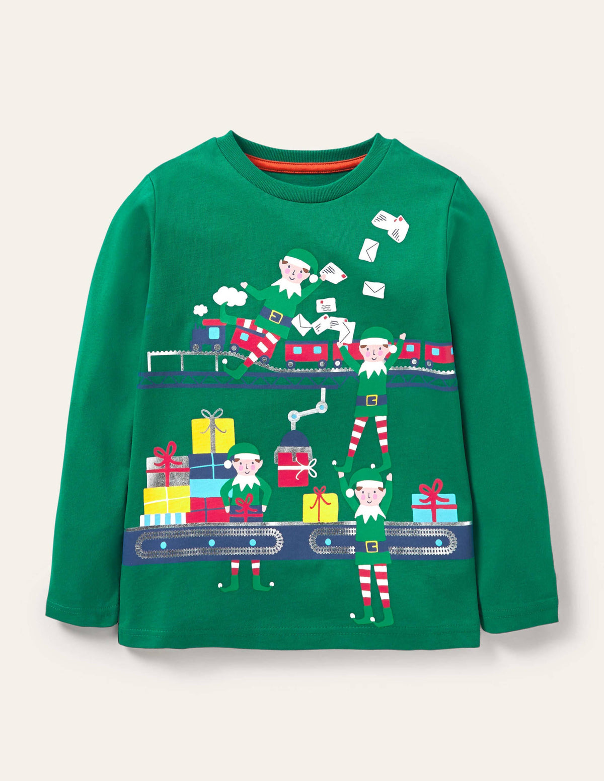 T-Shirt mit Weihnachtsmotiv-Schottengrün, Elfwerkstatt-1