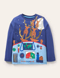 T-Shirt mit Weihnachtsmotiv-Segelblau, Weihnachtsschlitten