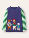Festive Appliqué Tee-Starboard Blue Animal Friends