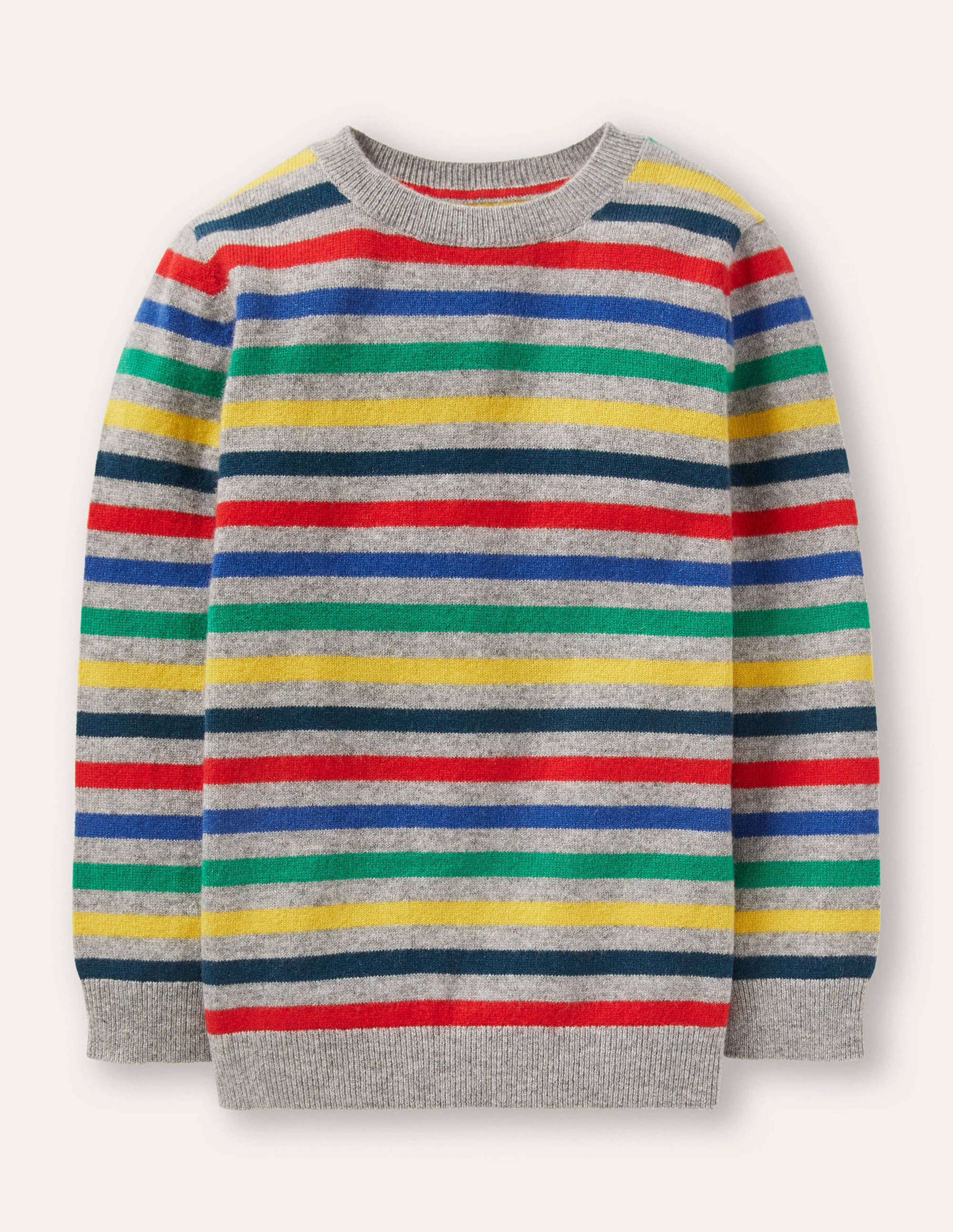 Cashmere Crew Jumper-Grey Marl/Rainbow - Image 1