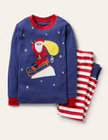 Anliegender langer Schlafanzug mit Applikation-Segelblau, Weihnachtsmann