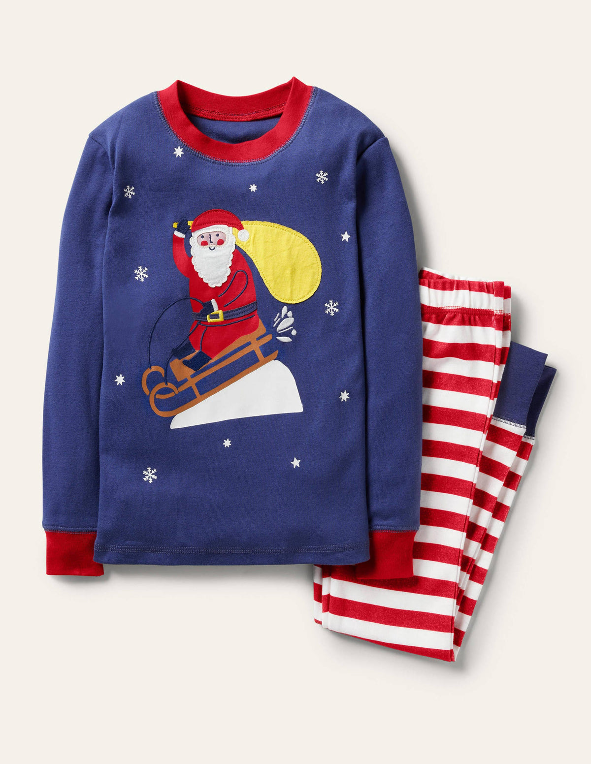 Anliegender langer Schlafanzug mit Applikation-Segelblau, Weihnachtsmann-1