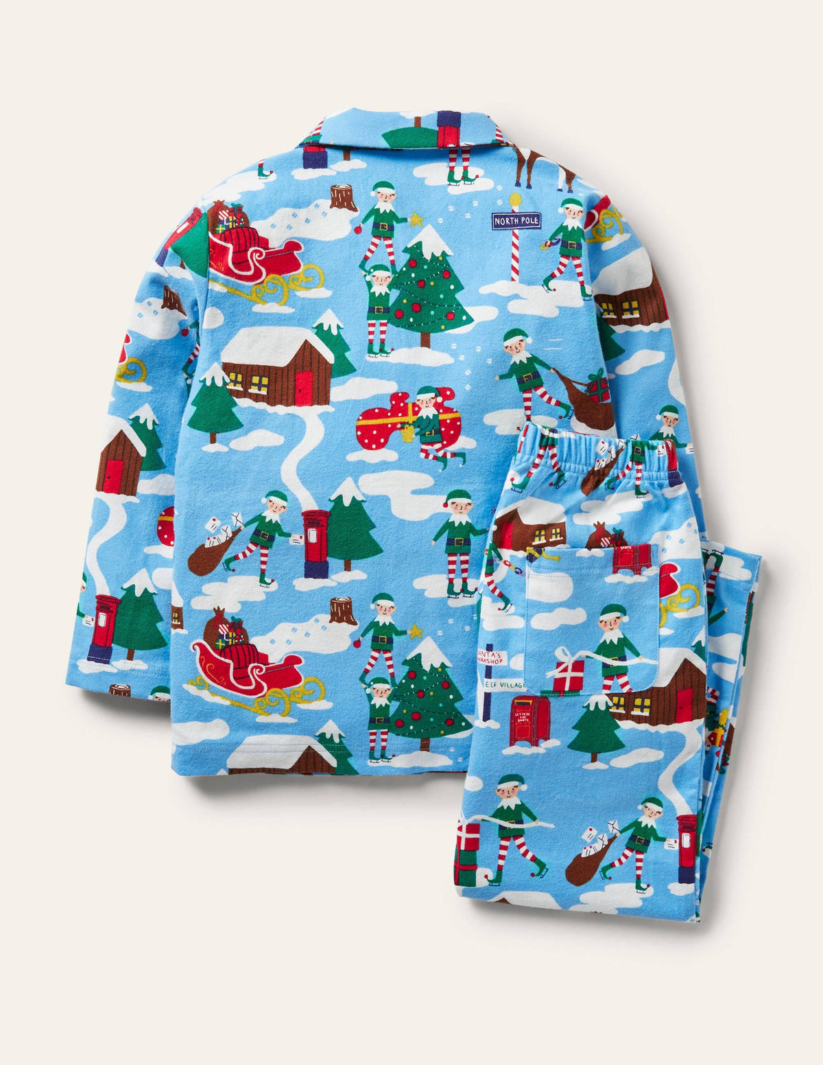 Cosy Brushed Woven Pyjama Set-Surfboard Blue Busy Elves - Image 2