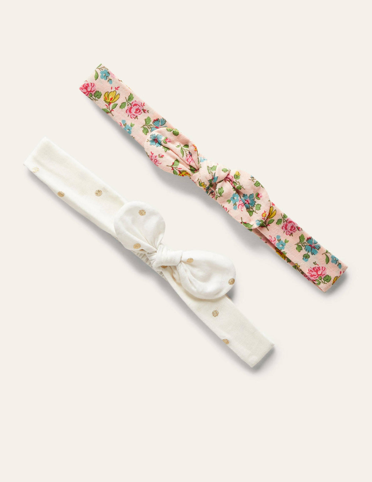Haarband mit Schleife im 2er-Pack-Rosa, Blumen/Gold, Gepunktet-1