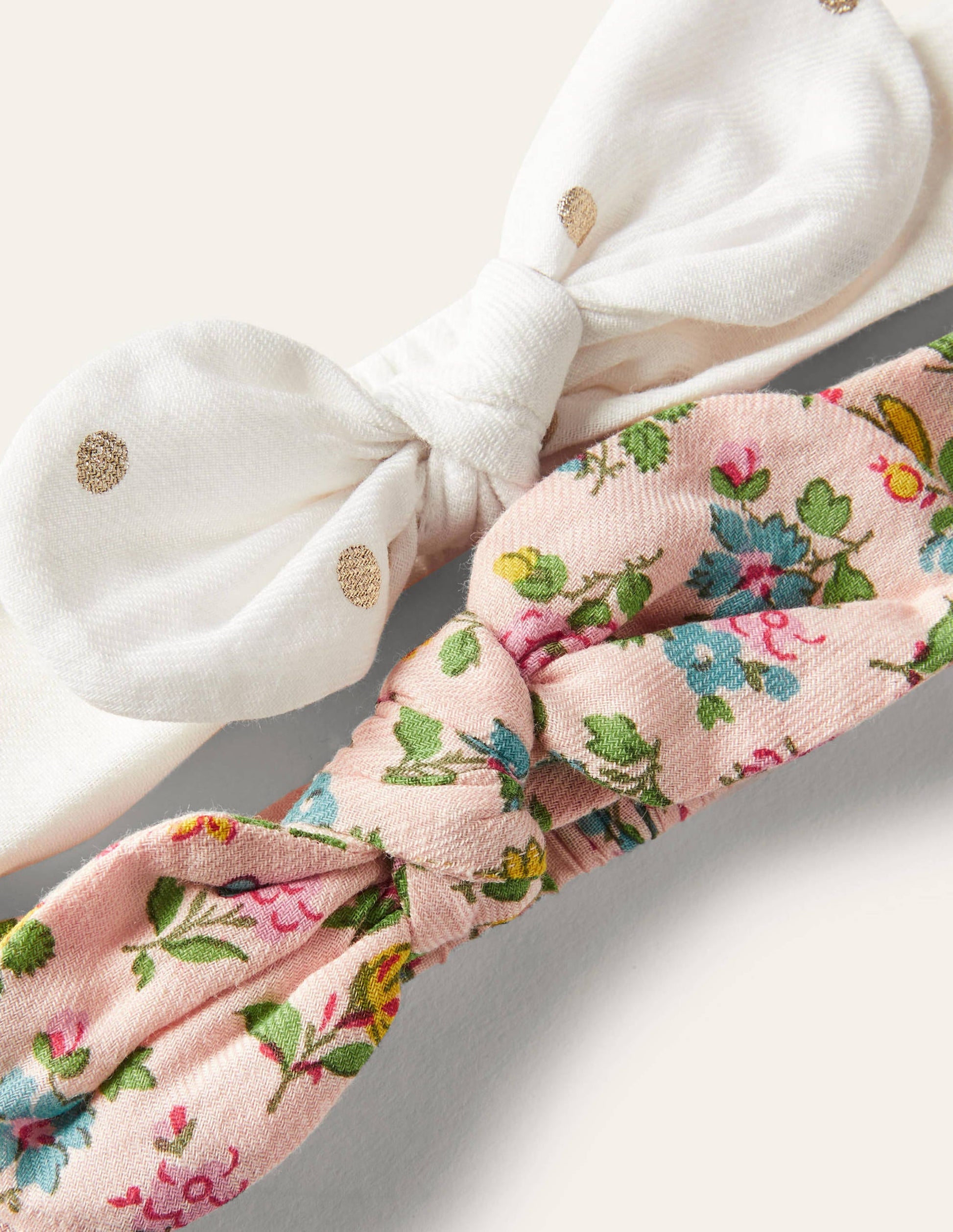 Haarband mit Schleife im 2er-Pack-Rosa, Blumen/Gold, Gepunktet-2