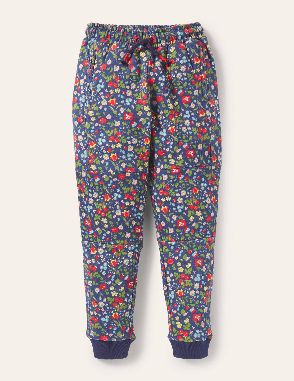Sweathose mit verstärkter Kniepartie-Segelblau/Herbstbeere, Blumenmuster-1