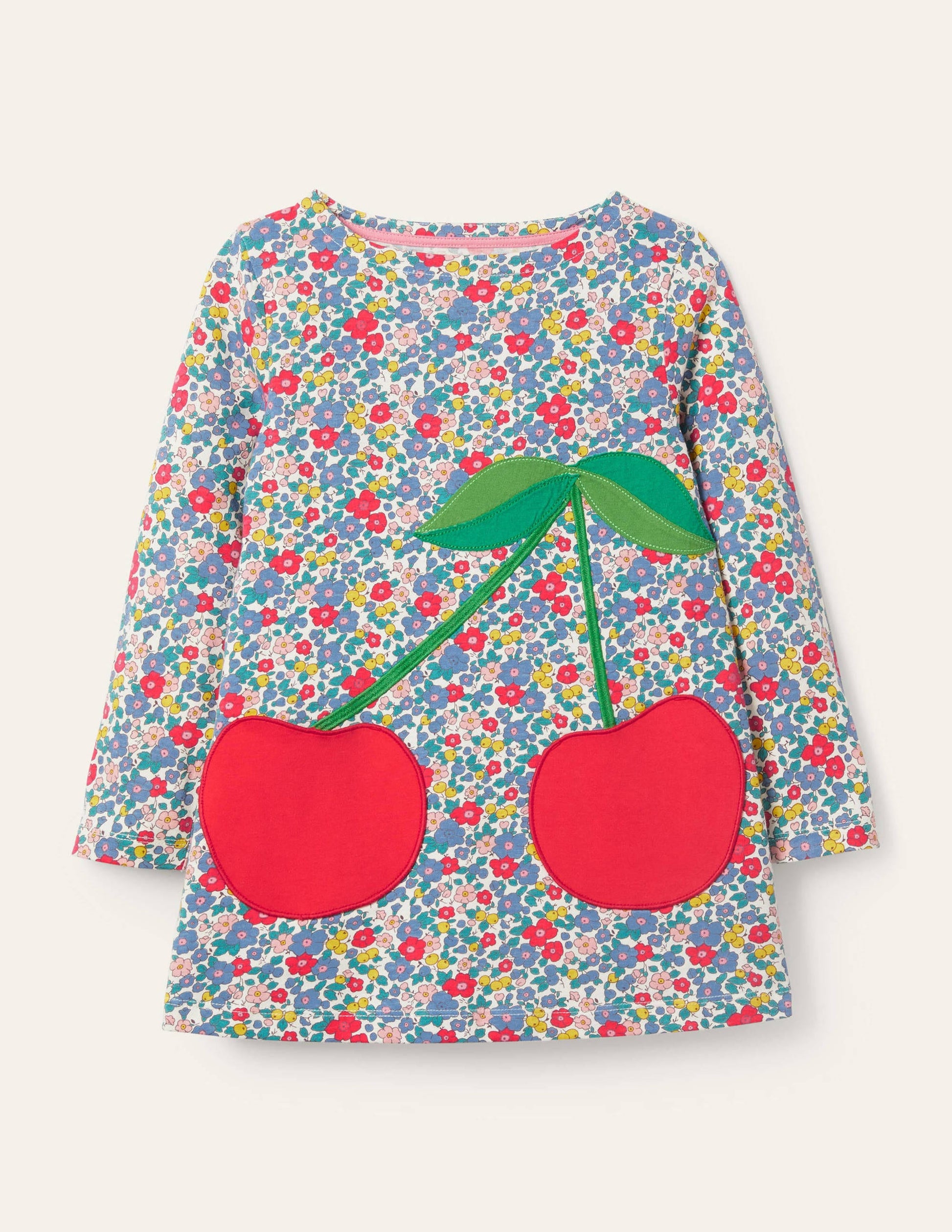 Tunika mit applizierter Tasche-Blumenmuster/Kirschen-1