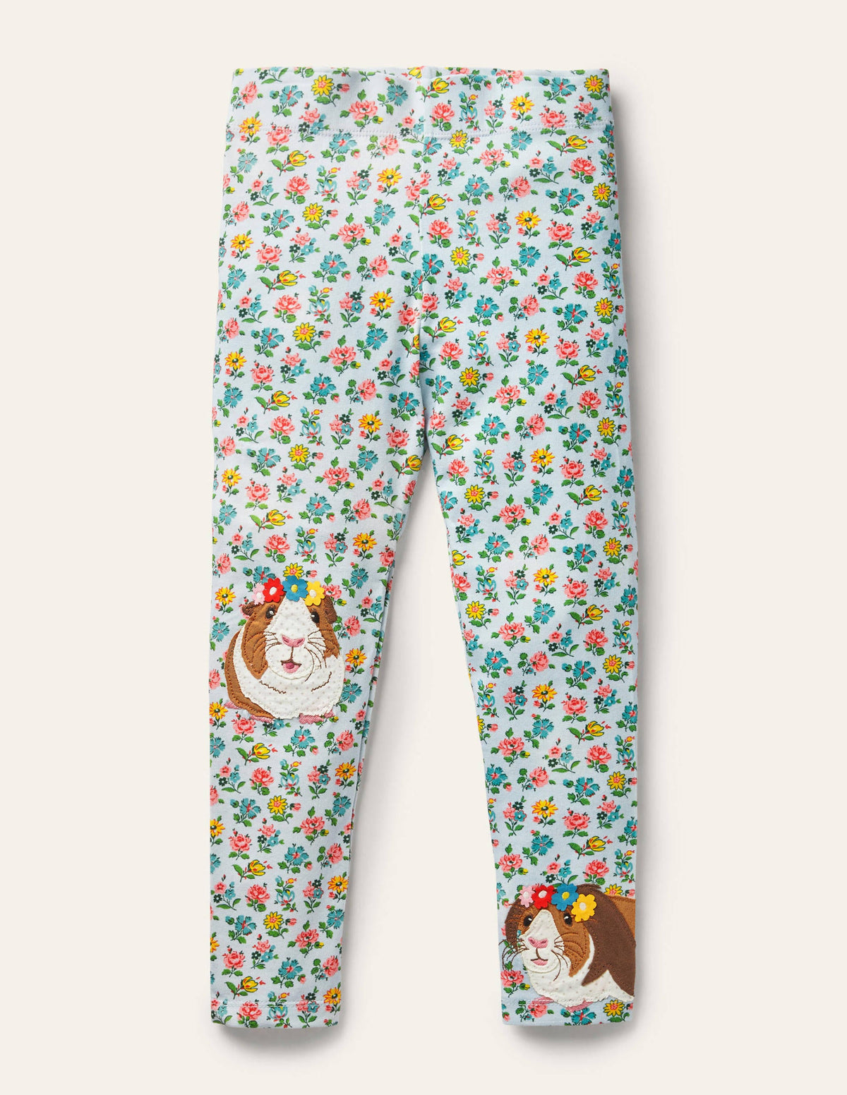 Fröhliche Leggings mit Applikation-Provence-Blau, Blumenmuster/Meerschweinchen-1