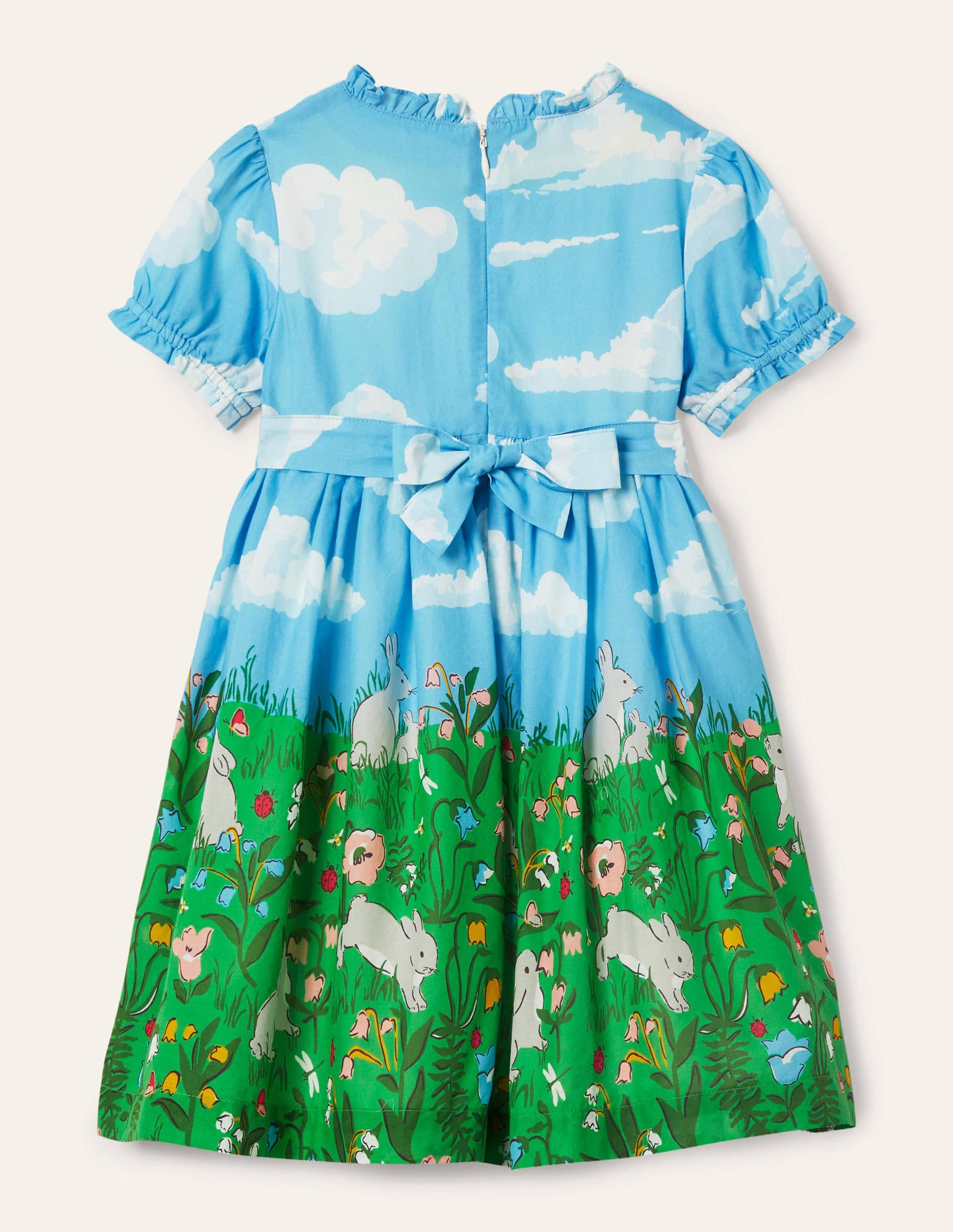 Webkleid mit Rüschenkragen-Bunt, Häschenszene-2