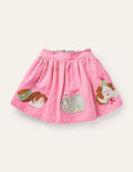 Jupe en velours côtelé à appliqué-Cochons d'Inde rose formica