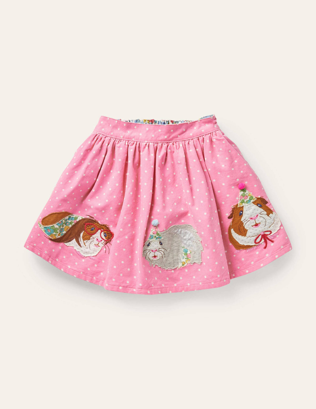 Jupe en velours côtelé à appliqué-Cochons d'Inde rose formica - Image 1
