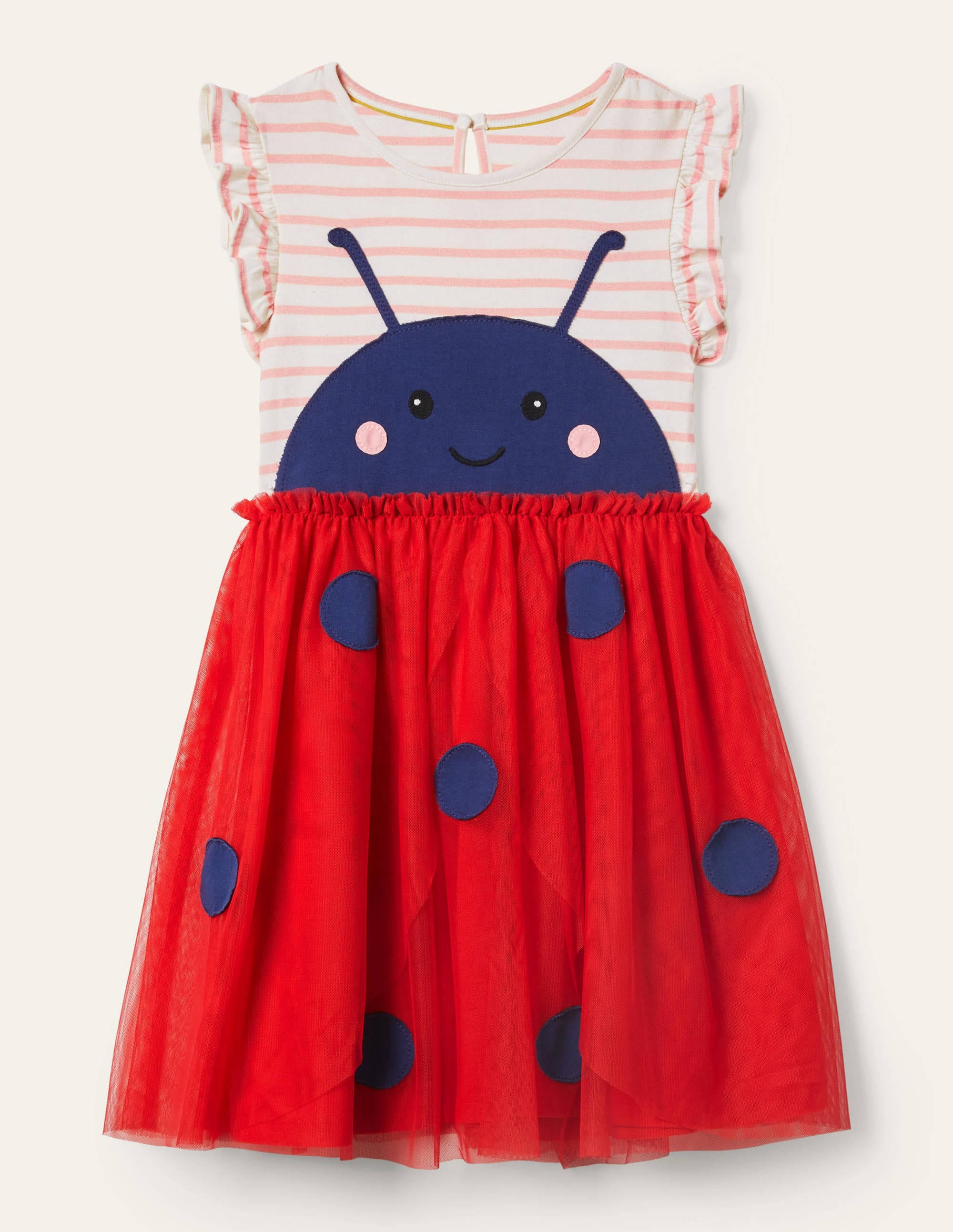 Tüllkleid aus Jersey mit Applikation-Naturweiß/Delfinrosa, Marienkäfer - Image 1