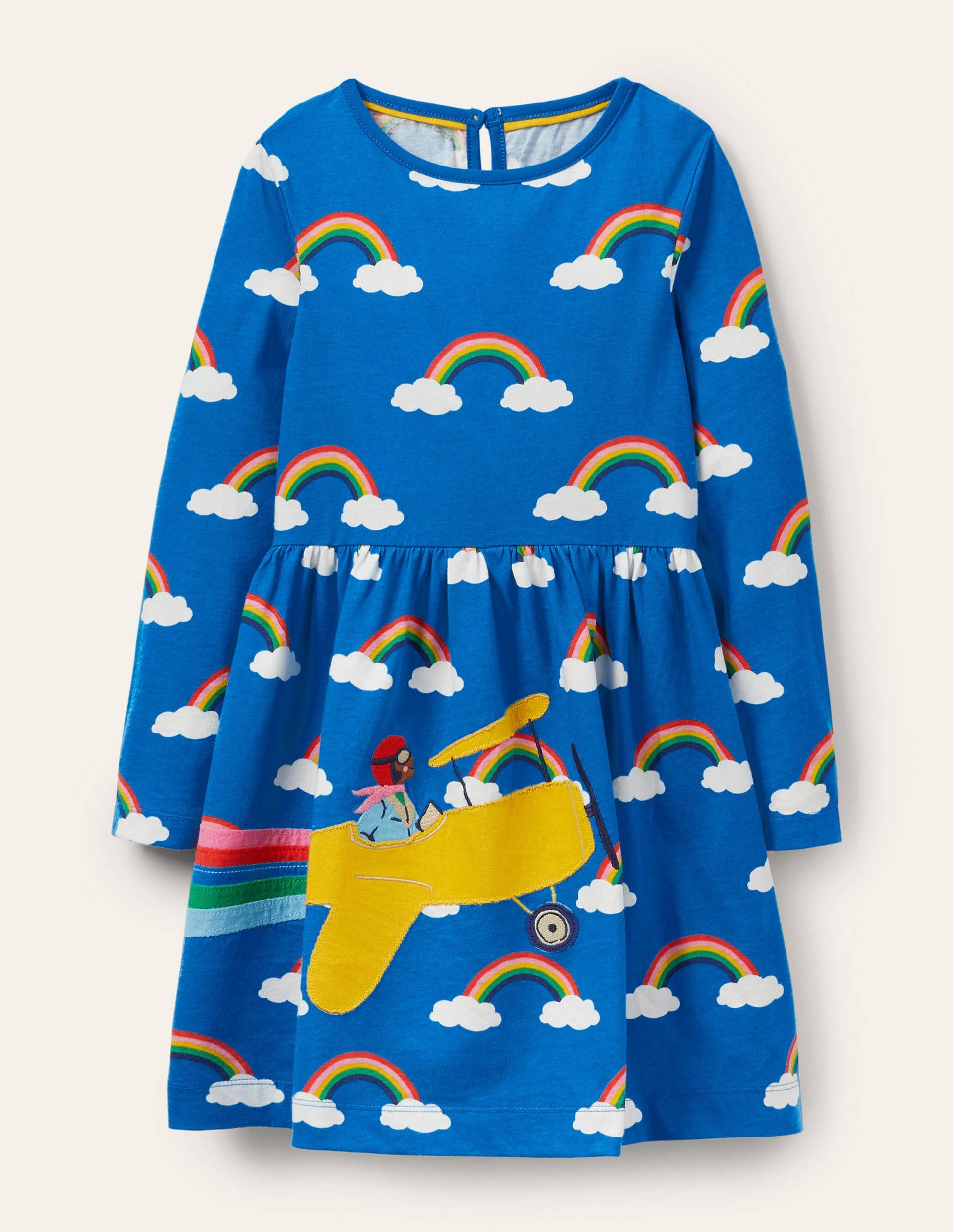 Fröhliches Kleid mit Applikation-Marokkoblau, Regenbogen mit Wolken-1