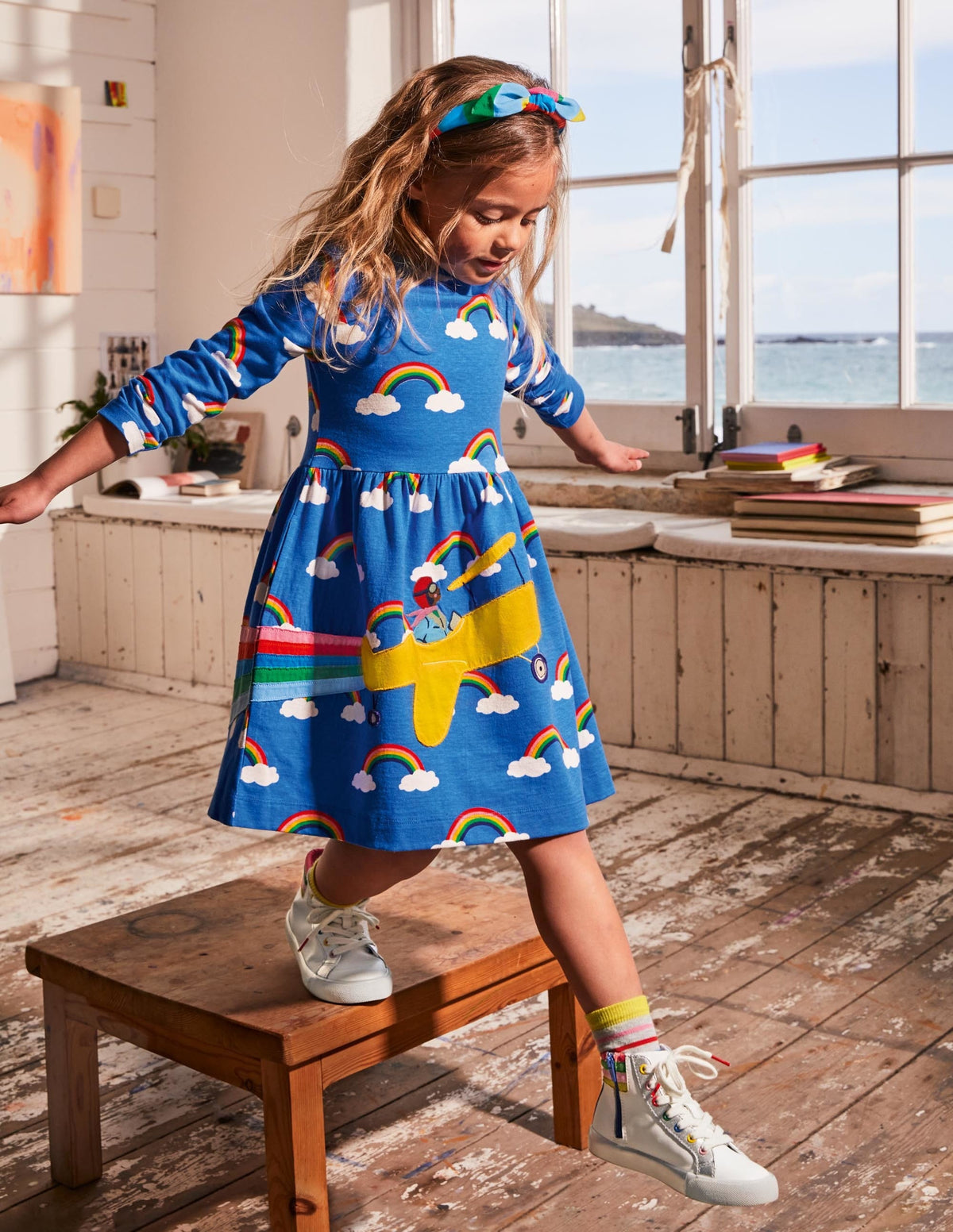 Fröhliches Kleid mit Applikation-Marokkoblau, Regenbogen mit Wolken - Image 4