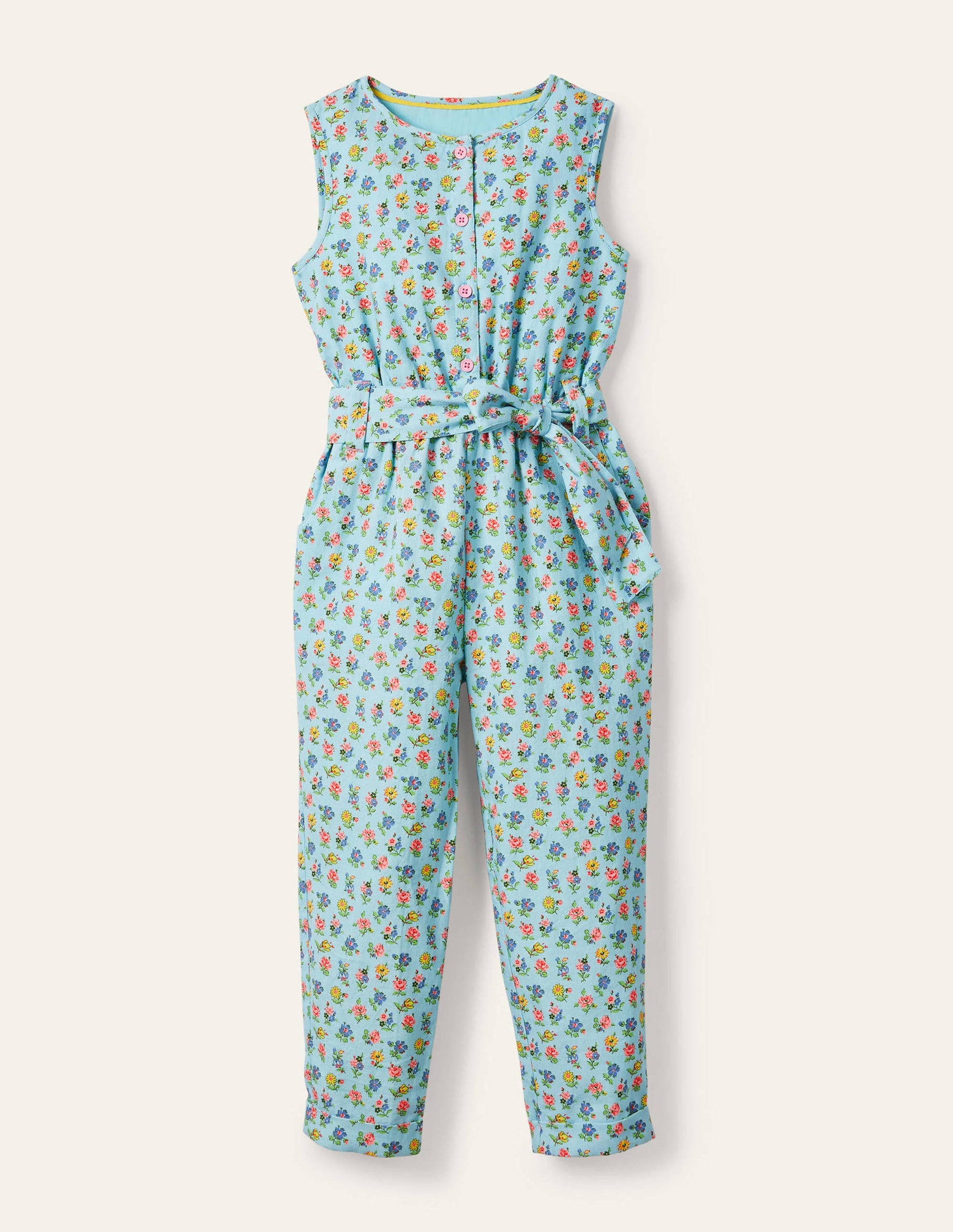 Woven Floral Jumpsuit-Blue Patchwork Floral-1