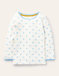 T-shirt ultra-doux en pointelle-Fleur géométrique bleu ivoire