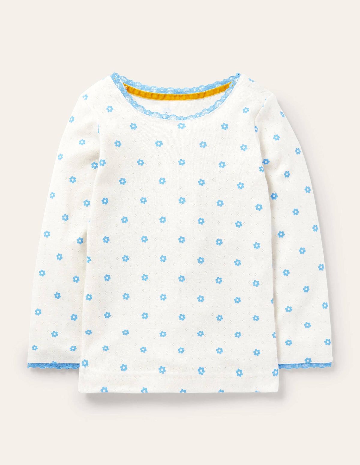 T-shirt ultra-doux en pointelle-Fleur géométrique bleu ivoire-1