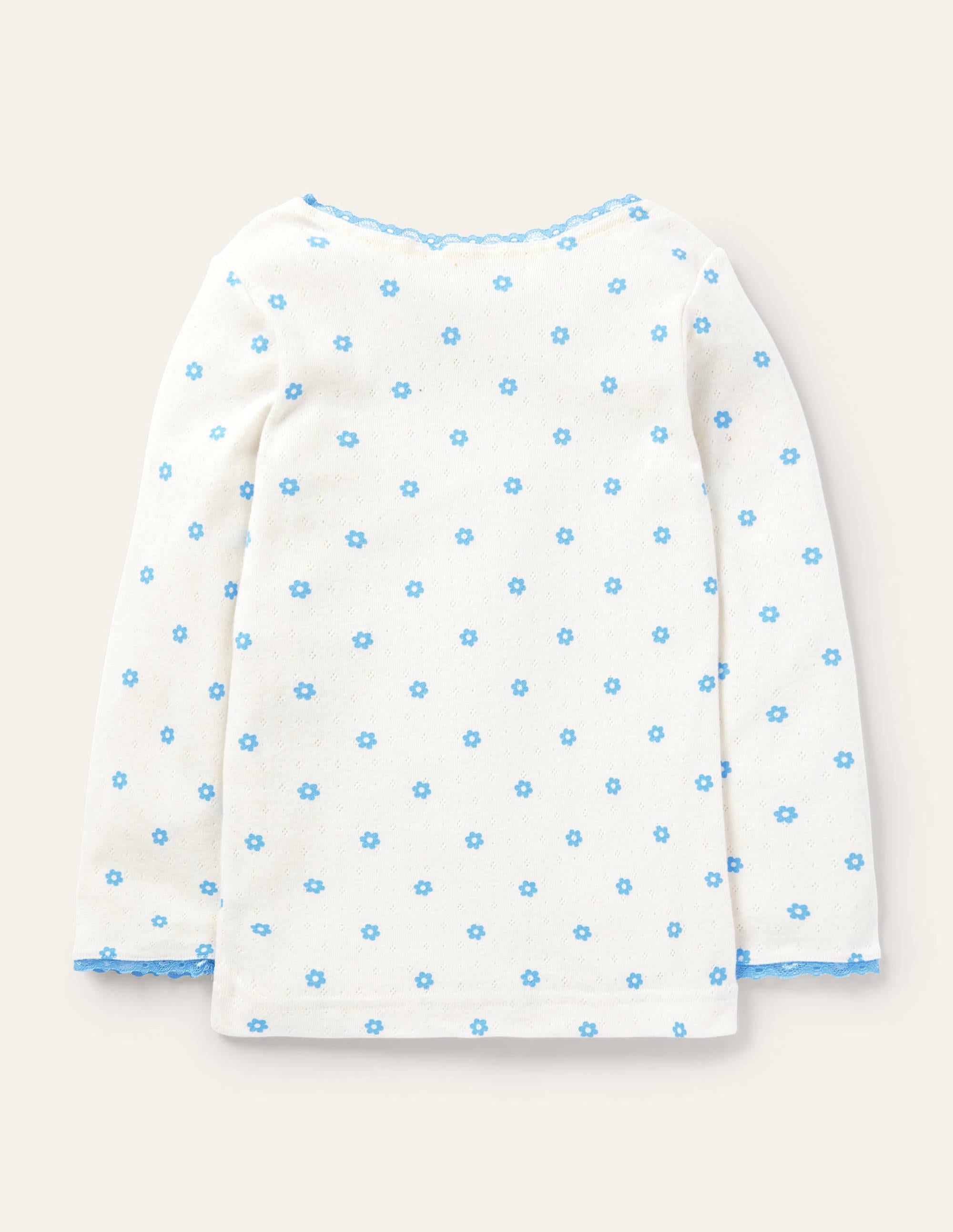 T-shirt ultra-doux en pointelle-Fleur géométrique bleu ivoire - Image 2