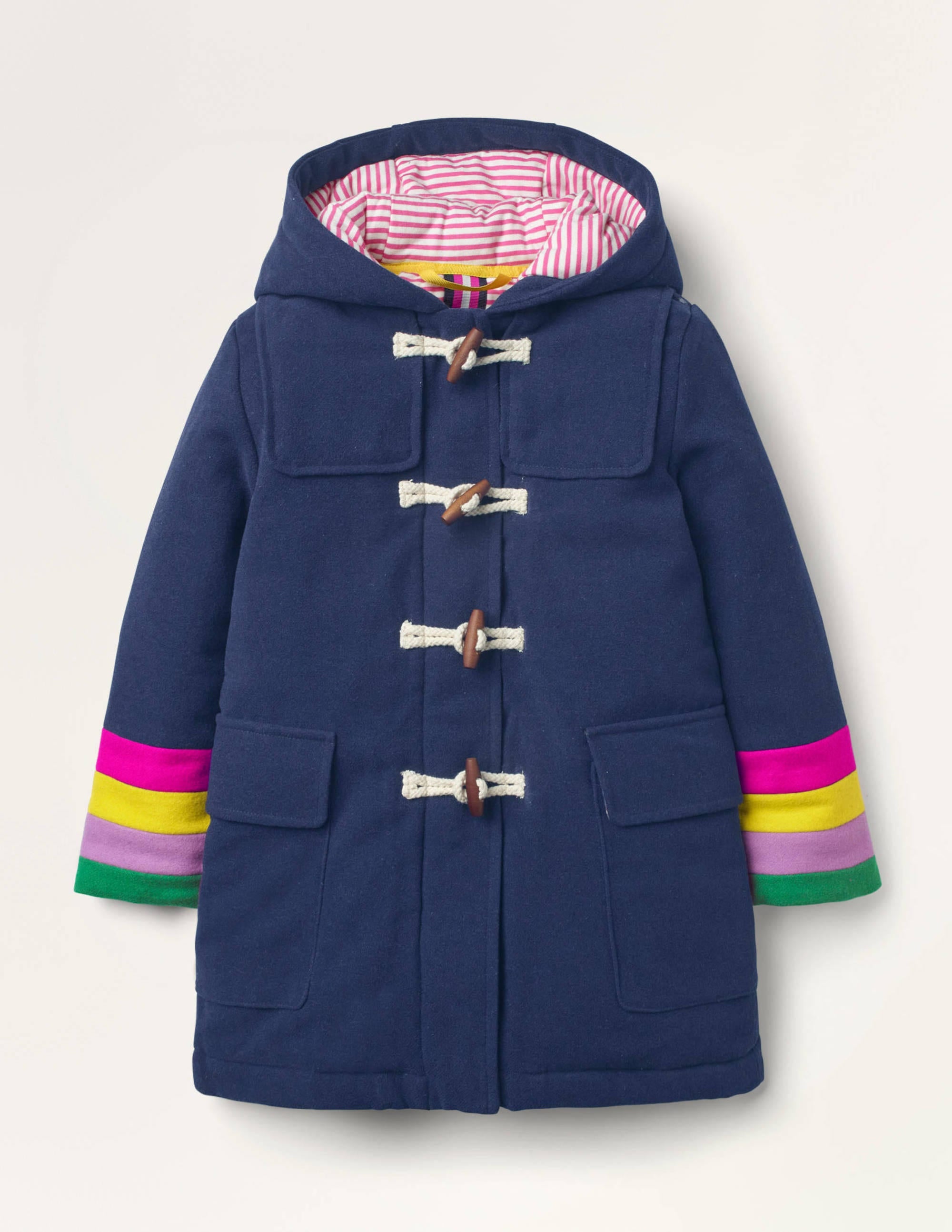 Dufflecoat aus Wolle mit Regenbogenbündchen-Schuluniform-Navy - Image 1