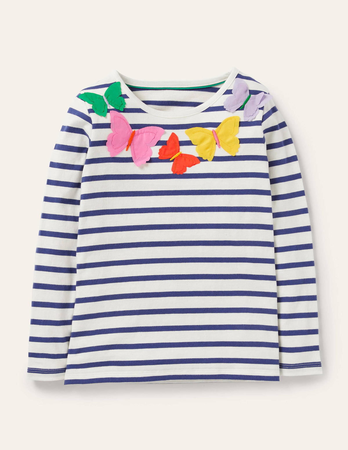 Flatter-T-Shirt-Naturweiß/Navy, Schmetterlinge - Image 1