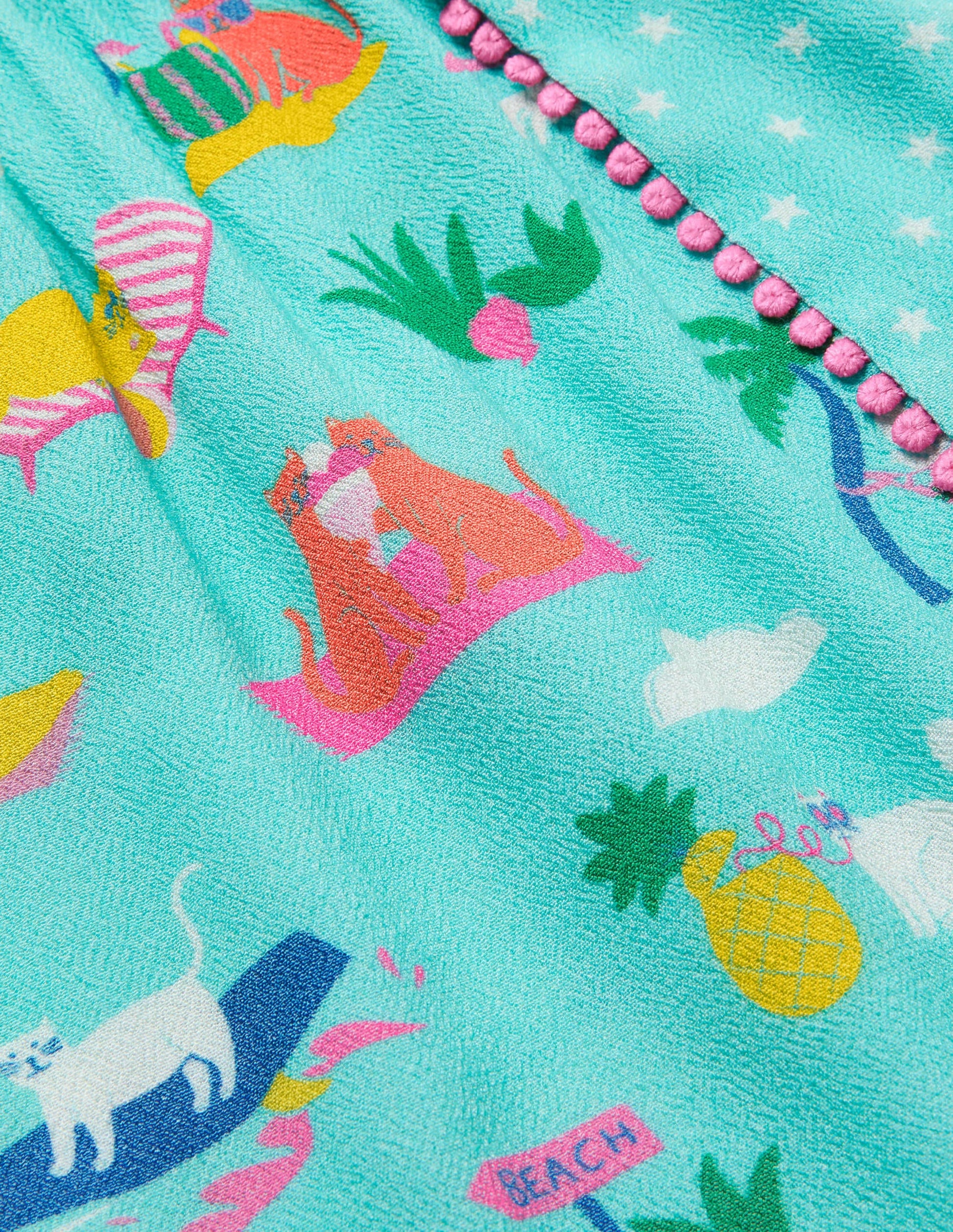 Gewebter Ferien-Spielanzug-Poolblau, Katzen im Sommerurlaub-3