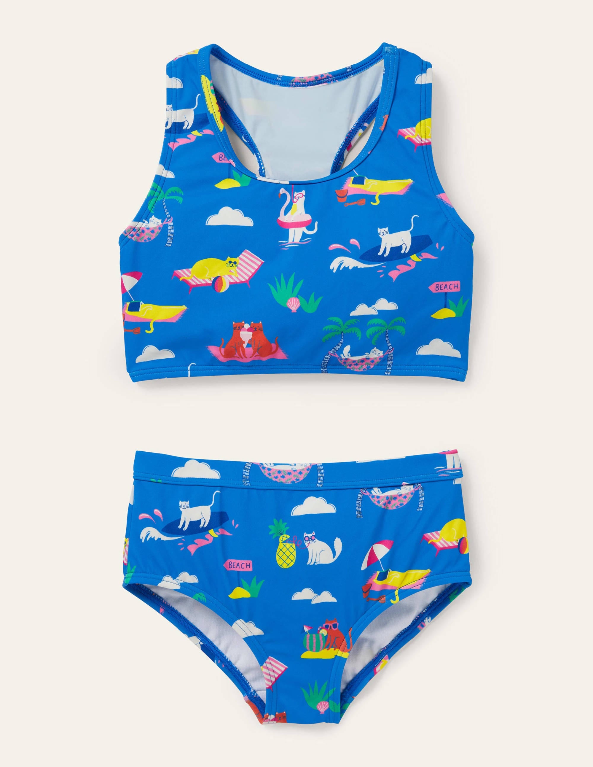 Bikini-Set mit Racerback-Marokkoblau, Katzen im Sommerurlaub - Image 1