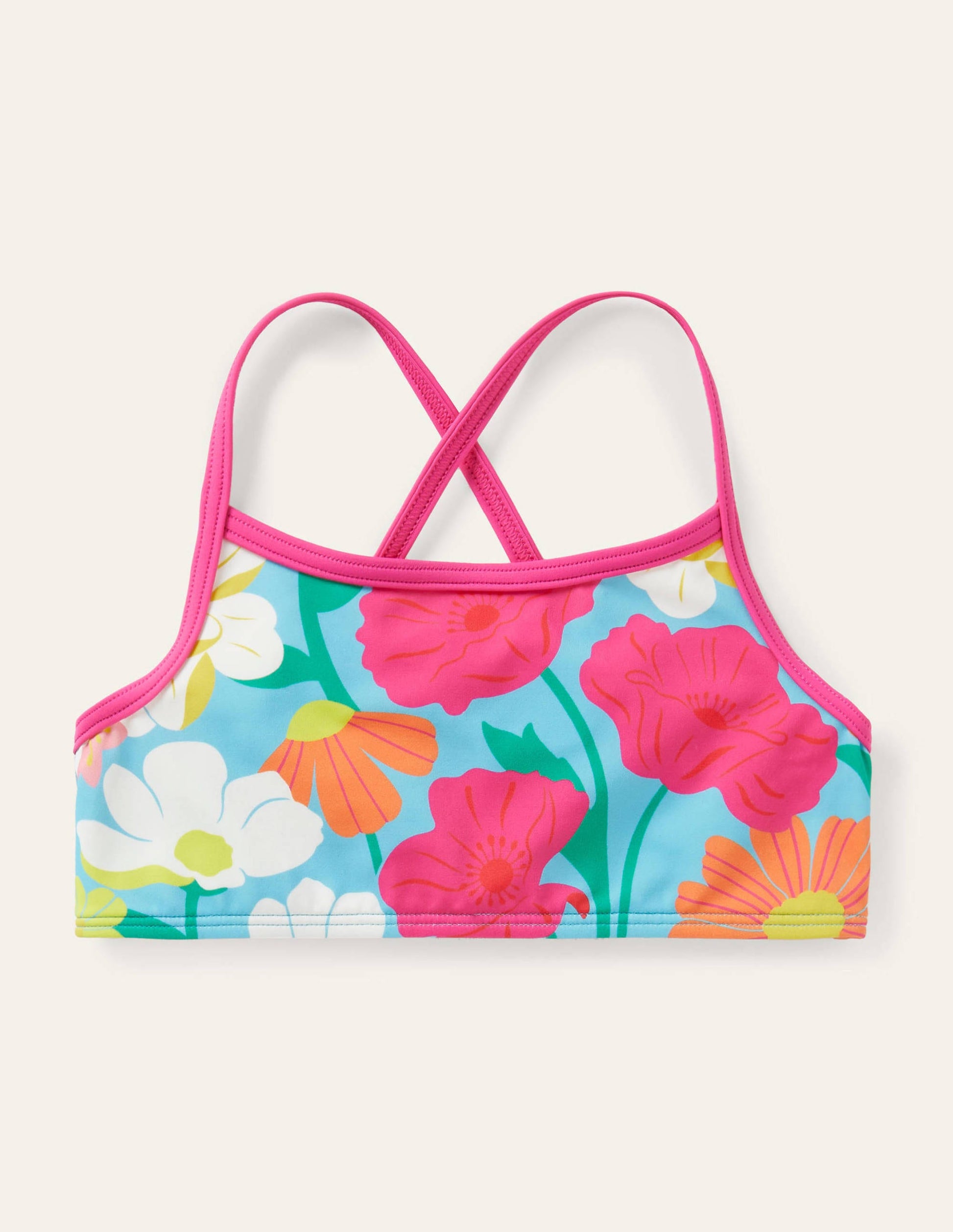 Gemustertes Bikini-Oberteil-Meerblau, Märchenhaftes Blumenmuster-1